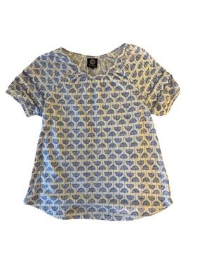 Bobeau Blue & White Printed Short-Sleeve Women’s Top